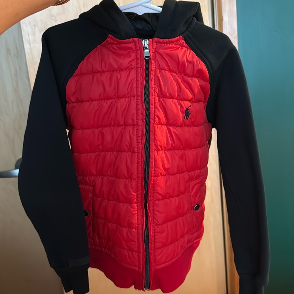 Boys Polo Ralph Lauren Black/Red Quilted Fleece Hoodie size 8